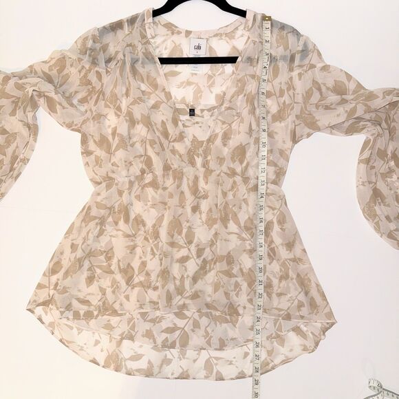 Cabi Couplet Blouse Flowy Chiffon Sheer Long Sleeve Top w/ Cami Beige Cream S - Picture 11 of 15